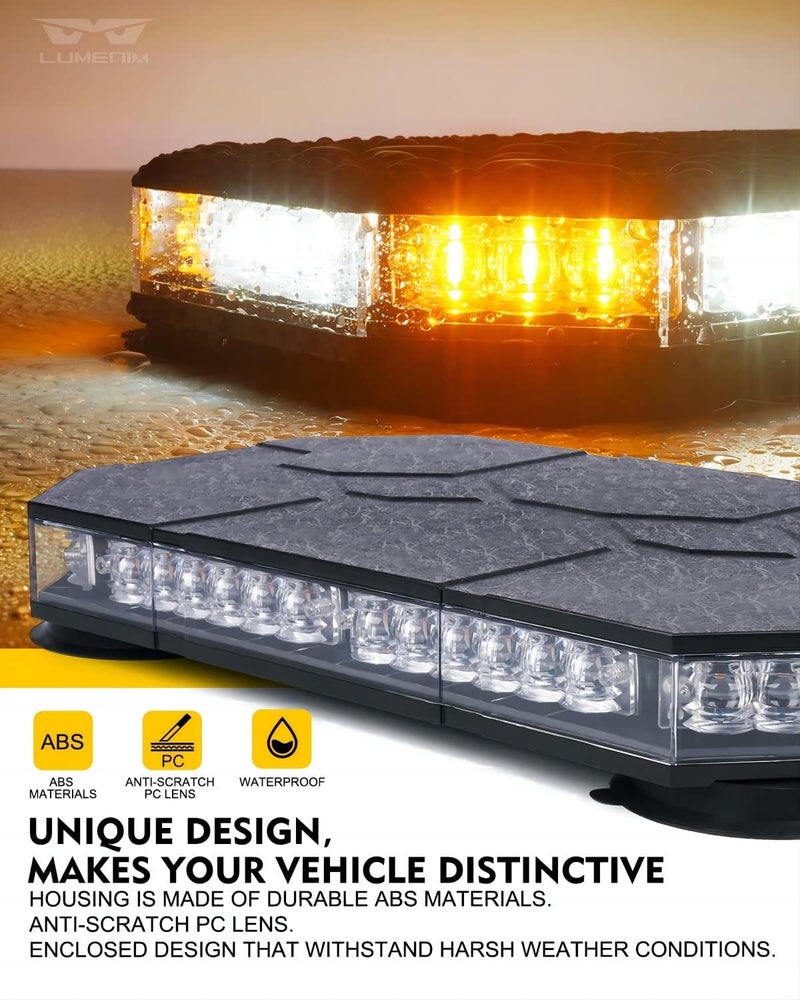 LUMENIX أضواء بار سطوع السقف LED مع وحدة تحكم مغناطيسية لتحذير المرور الطارئ - أبيض وأصفر (تصميم براءة اختراع) - Image 2